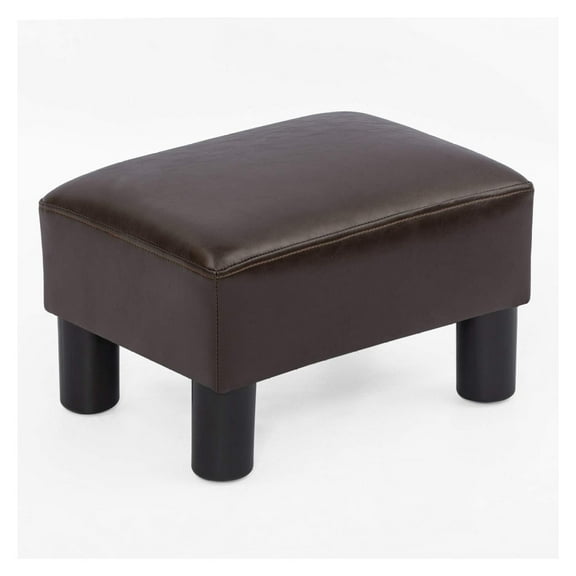 Drevy Foot Rest Ottoman Small Faux PU Leather Footstool (Rectangular Brown)