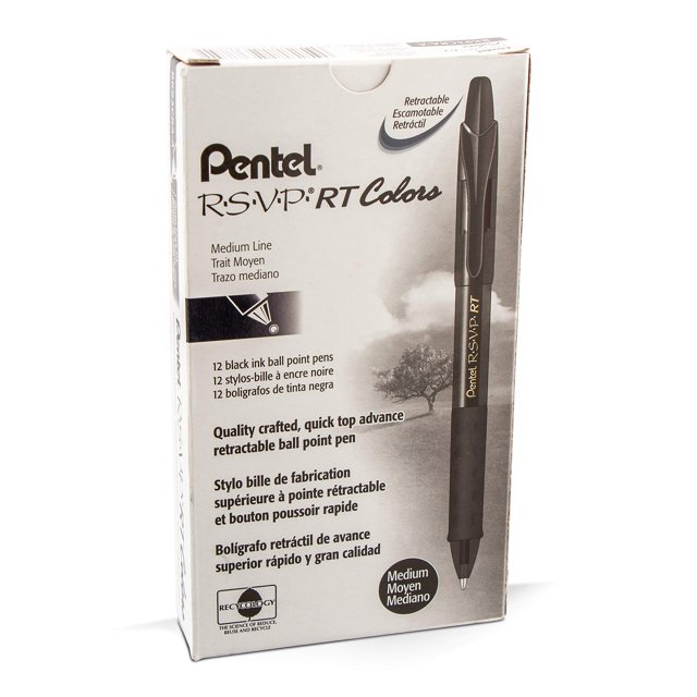 Bolígrafo Retráctil Pentel RSVP RT COLORS Punta Media Tinta Negra x12