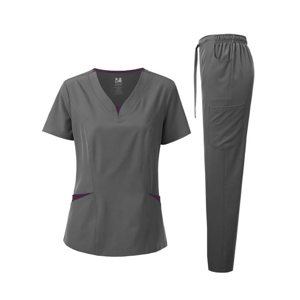 Dagacci Medical Uniform 4-Way Stretch Two Tone Scrub Set - Walmart.com