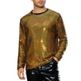 thumbnail image 1 of Camiseta de lentejuelas brillantes INSPIRE CHIC para hombre, de cuello redondo y manga larga, camiseta metálica para fiesta disco, 1 of 1