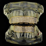 14K Gold Plated Grillz Set 4 Four Row Bling Top And Bottom Teeth Hip Hop Grills