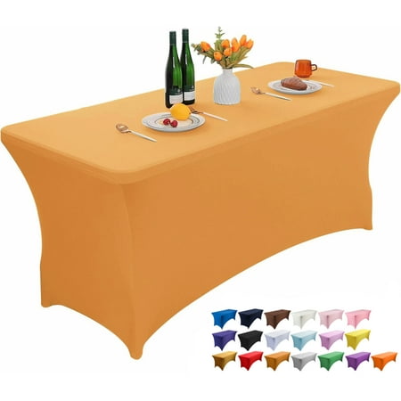 

Wolfway 6FT Light Coffee Stretch Spandex Table Cover Washable and Wrinkle Resistant Kitchen Spandex Tablecloth Fitted Rectangular Table for Party Banquet Weddings Cocktail and Festival