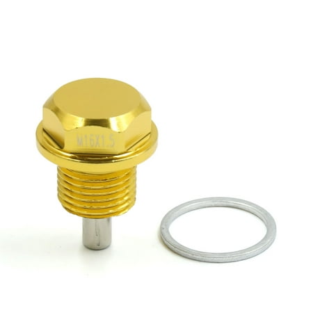 M16 x 1.5 Gold Tone Magnetic Engine Oil Pan Drain Bolt Screw w Billet for