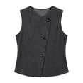 thumbnail image 7 of Women Sleeveless Tops, Denim Round Neck Asymmetric Button - Front Vest for Coffee Dates, Shopping & Art Exhibitions, 7 of 7