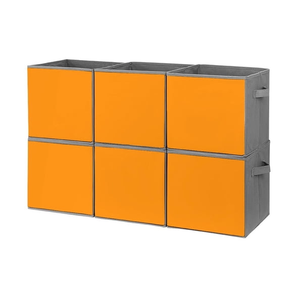 Set of 6 Collapsible Oxford Fabric Storage Cubes with Handles, Foldable Closet Organizer Bins for Clothes, Toys, Shelves, Home & Kitchen Dark Orange