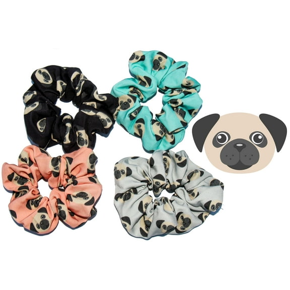 Pug Scrunchie Pug Dog Scrunchie 4 Pack Cotton Elastic Hair Bands Scrunchy Hair Ties Ropes Scrunchie for Women or Girls Hair Accessories