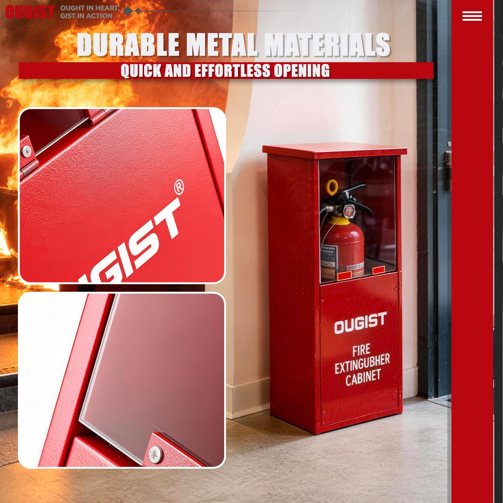 Ougist Fire Extinguisher Cabinet, 2.5lb Capacity, Rust-Proof Stainless Steel Wall Box, Shatter-Proof Acrylic Window, Red, for Garage Basement Home Safety