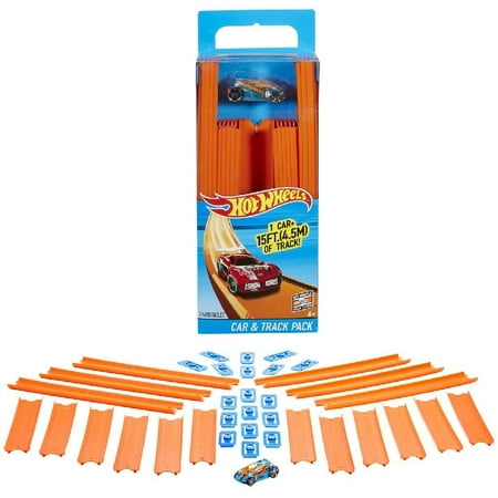 Hot Wheels Track Builder Straight Track with Car, 15 Feet - Styles May Vary, Orange and Blue