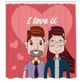 thumbnail image 3 of Nerdy Shower Curtain, I Love You Calligraphy with Heart Cartoon Couple Valentine's Day Themed Composition, Fabric Bathroom Set with Hooks, 69W X 70L Inches, Multicolor, by Ambesonne, 3 of 3