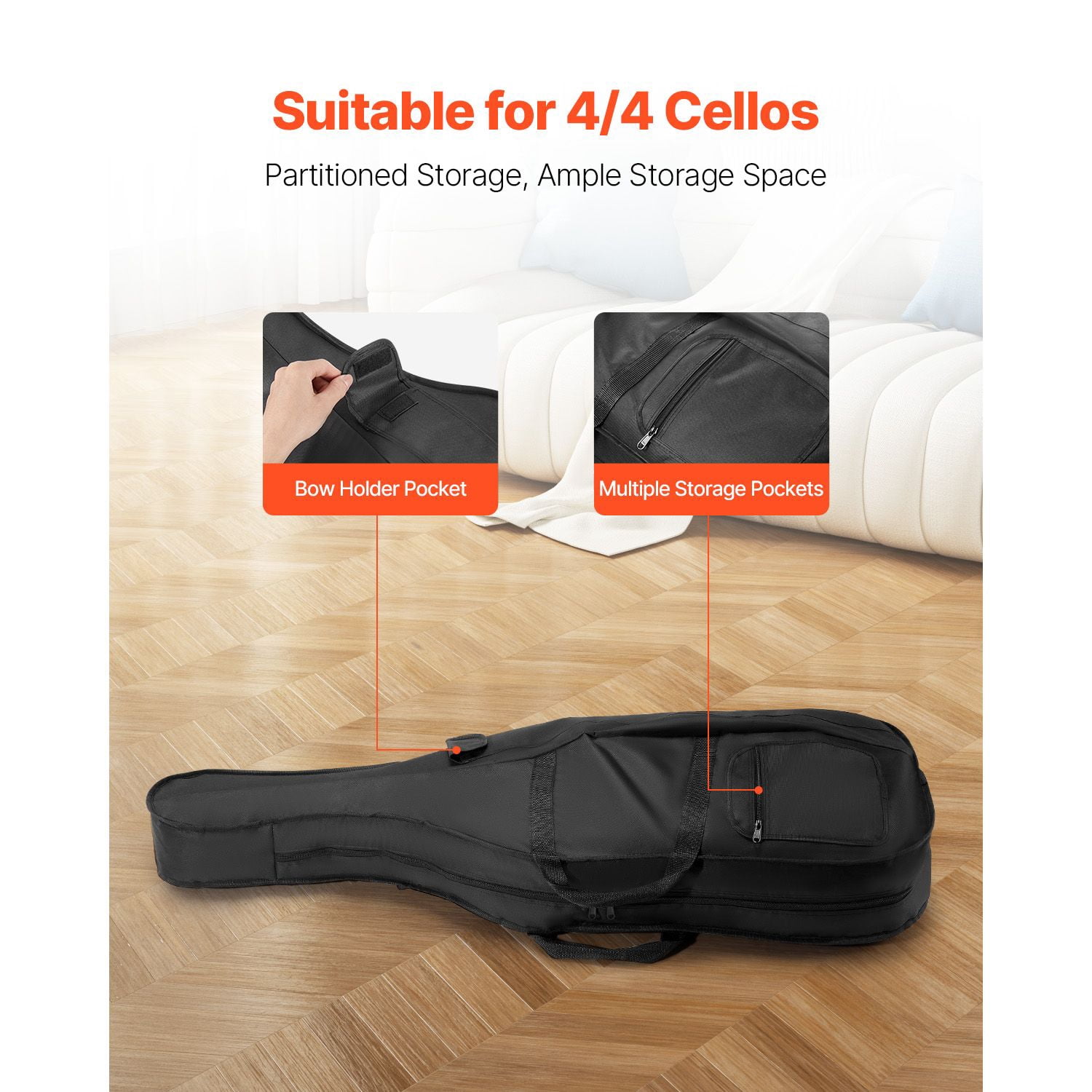 Carbon Fiber Violin Carrying Case - 4/4 Full Size, Water-Resistant Black Bag