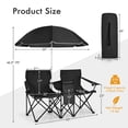 thumbnail image 3 of Spaco Portable Folding Picnic Double Chair With Umbrella-Black，Double Folding Camping Chair W/Umbrella Fold Up Table Beverage Holder Carrying Bag Cooler for Patio Pool Park Outdoor Beach, 3 of 8