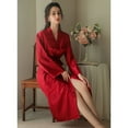 thumbnail image 2 of Women's Satin Robe Long Kimono Robe Comfy Spring Bathrobe Summer Silky Bridesmaid Lightweight Soft Bride Bridal Party Red Small, 2 of 5