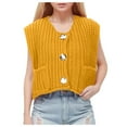 thumbnail image 2 of Women's Sleeveless Knit Cardigan Vest Solid Color Short Length Front Button Pocket Style, 2 of 7