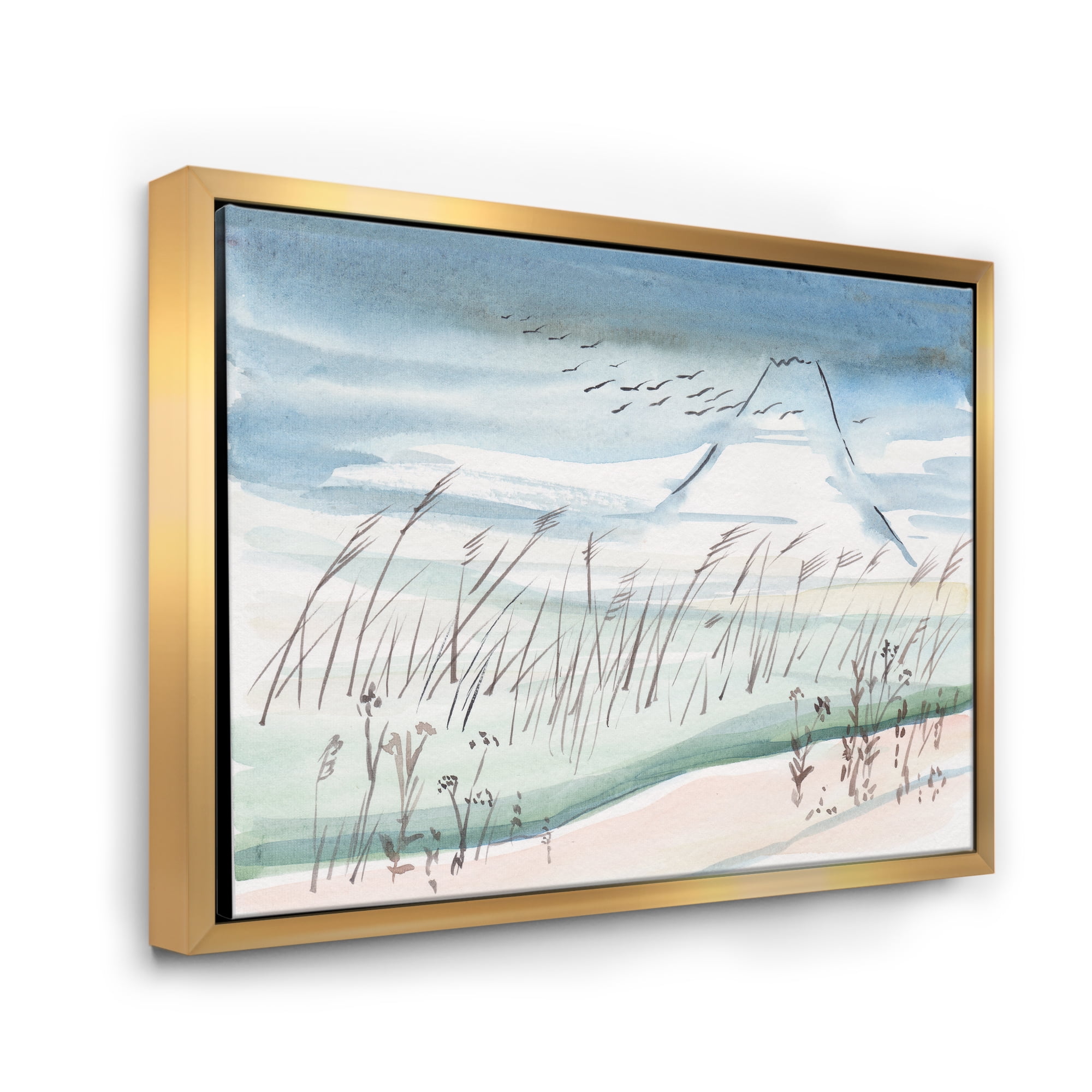 Designart 'Crane Birds Flying Over Snowy Montain' Traditional Framed Canvas Wall Art Print