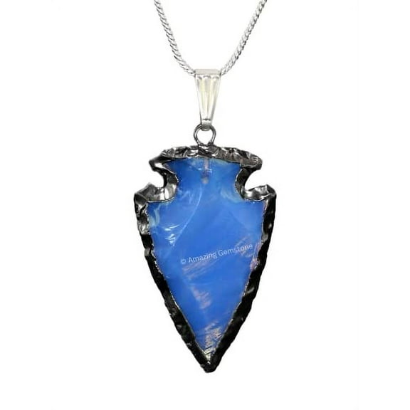 Opalite Arrowhead Necklace for Men Women (Rhodium Edged)