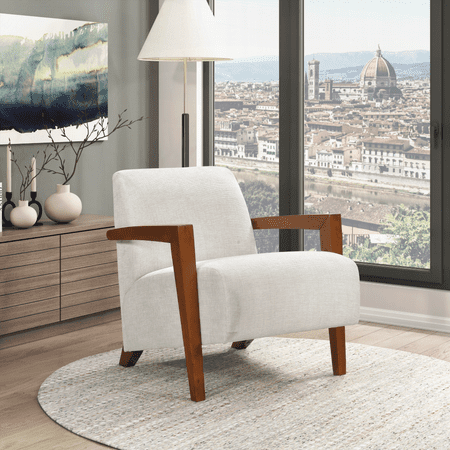 Ultra-Modern 1-Piece Accent Chair - Beige Fabric & Solid Wood, Luxurious Living Room Furniture