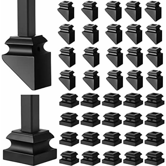 40 Pcs Iron Baluster Shoes Include Flat Shoe and Slant Shoe (Only for The 45 Degree Stair) with  Wrought Stair Spindles 1/2 Inch Square Staircase Baluster for Indoor Outdoor Railing Black$$
