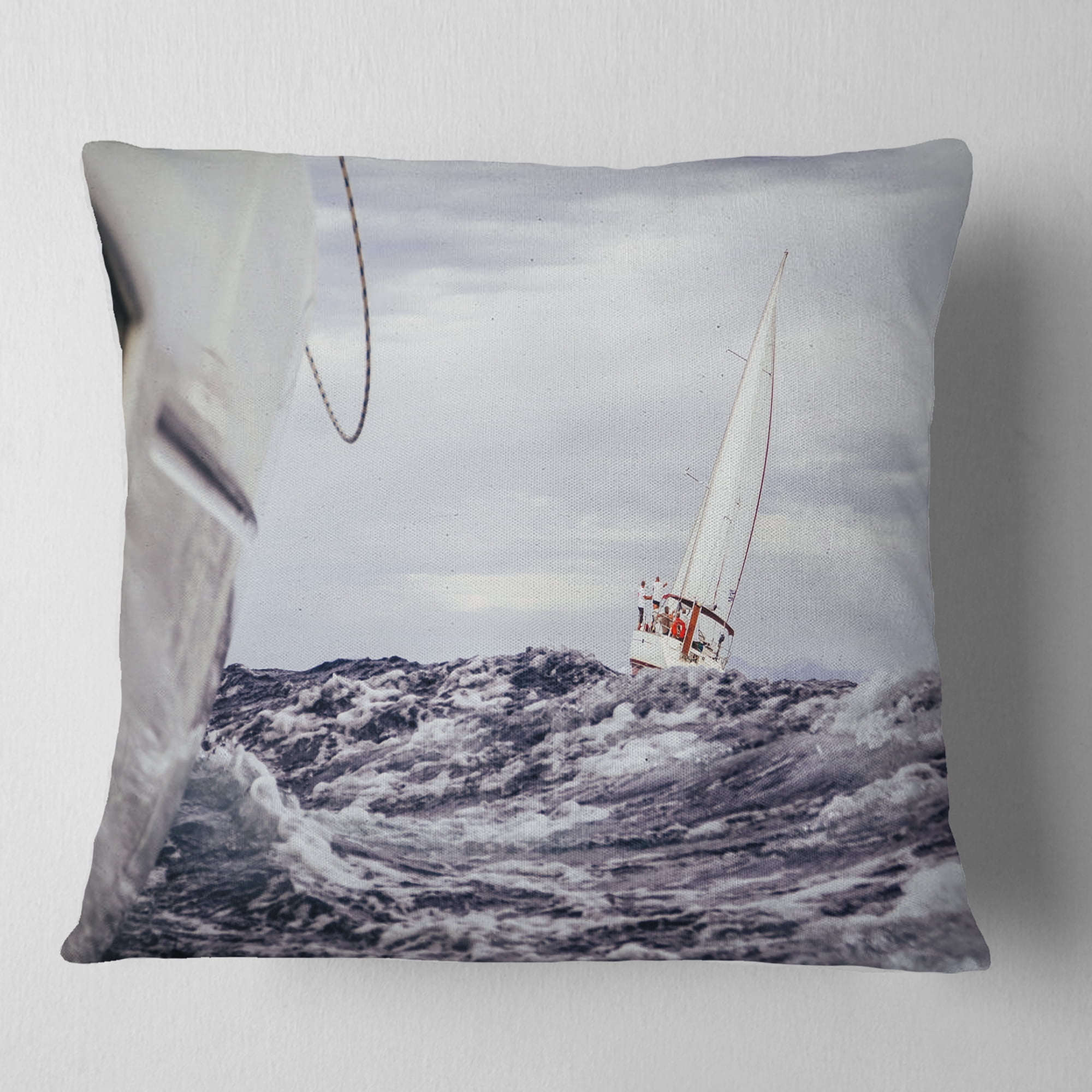 Designart Storm While Sailing - Seascape Throw Pillow - 16x16