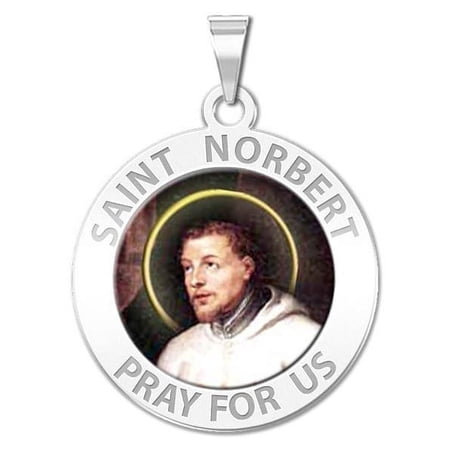 Saint Norbert Religious Medal Color - 2/3 Inch Size of Dime, Sterling Silver