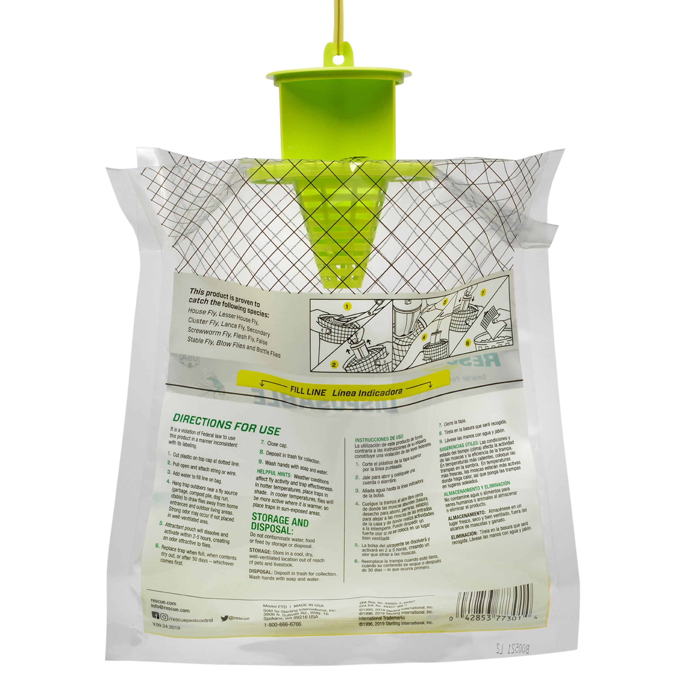RESCUE! Outdoor Disposable Hanging Fly Trap, 1 Resin Trap