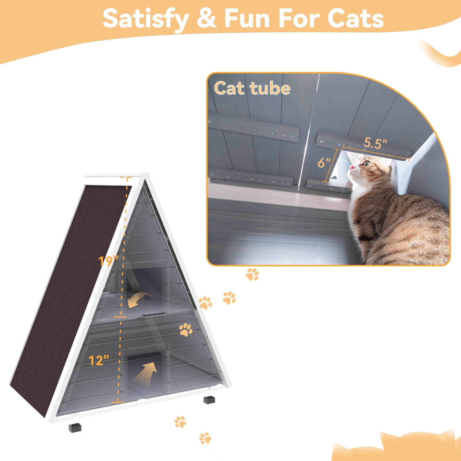 PETSFIT Weatherproof Outdoor Cat House  ，Two Level Outside Feral Cat House with Escape Door for Small Animal，31" Lx20 W x36 H，Grey