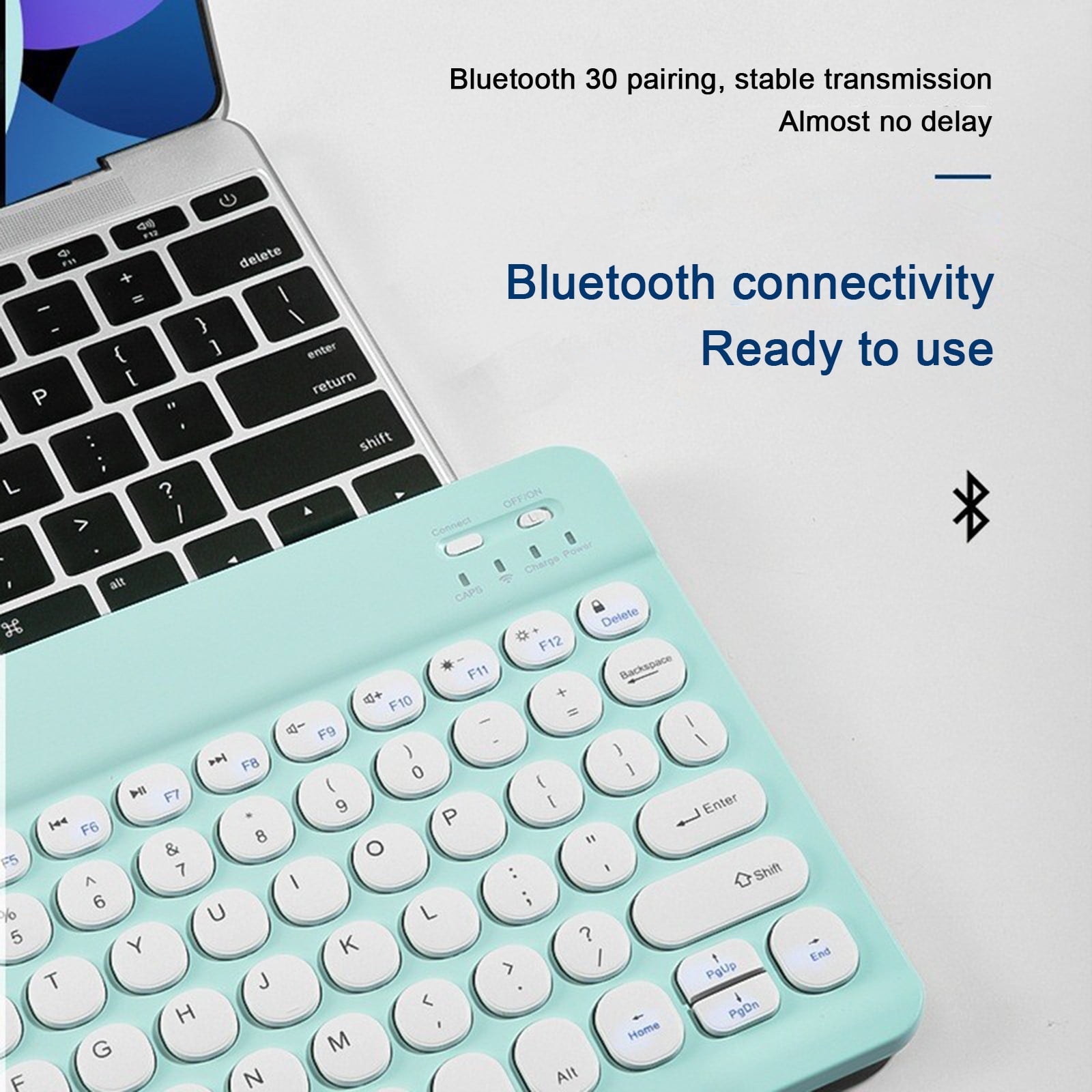 Bluetooth Keyboard, Round Keycap Color Backplane Portable Wireless Keyboard for PC Tablet, Rechargeable