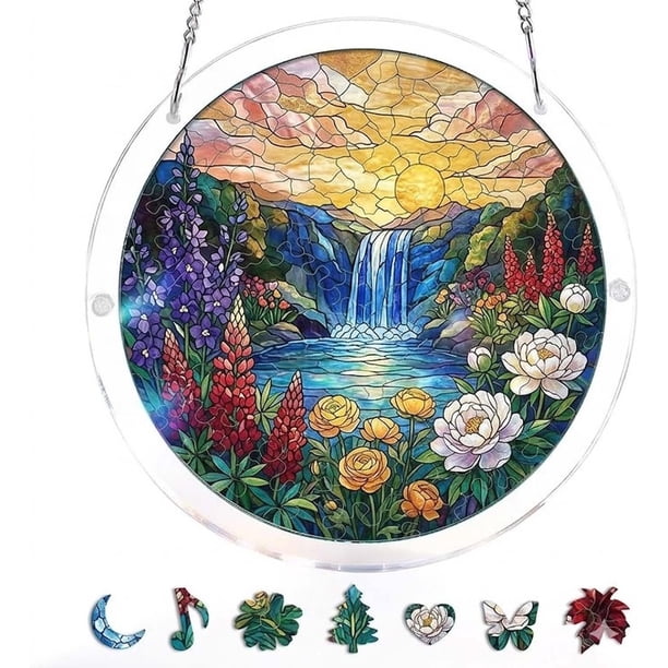 Acrylic Jigsaw Puzzle Suncatcher, Acrylic Suncatcher Puzzle, for Doors Garden and Window Hanging&Birthday Gift