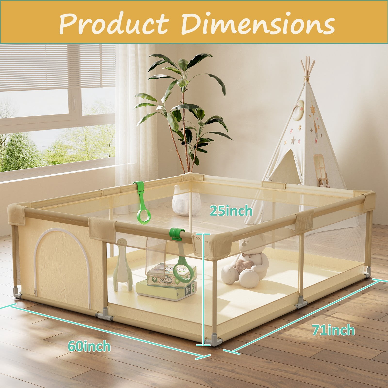 BEAUTYPEAK 71"x60" Large Baby Playpen Toddler Play Yard Fence for Boys and Girls, Pale Yellow