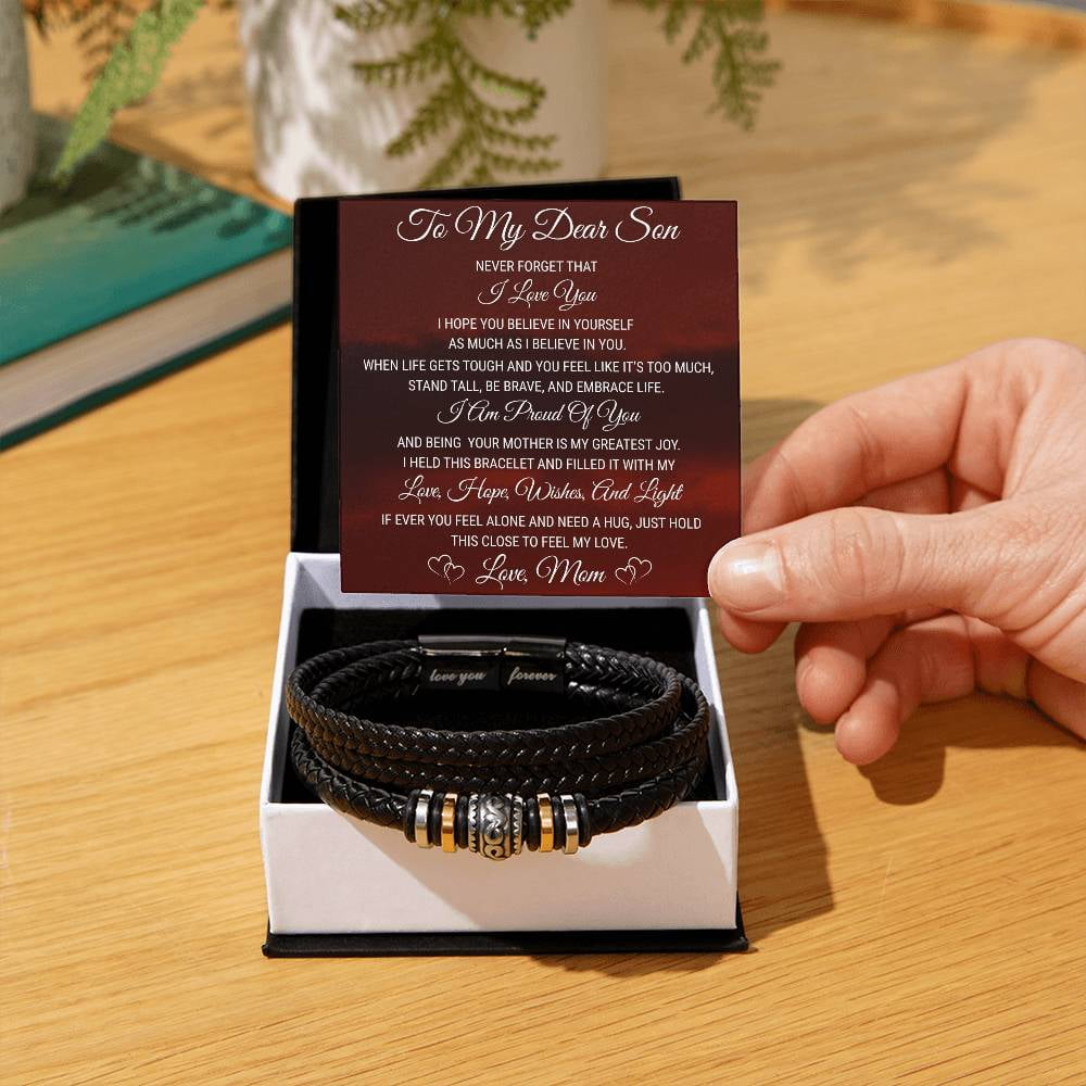 To My Son - Love You Forever Bracelet, Jewelry for Men with Heartfelt Message Card for Birthday, Graduation, or Christmas, Sentimental Gift from Mom