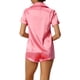 thumbnail image 3 of Conjunto de pijama de satén para mujer INSPIRE CHIC, camisa de botón de manga corta con pantalones cortos, 2 piezas, ropa de descanso, pijama, M, rosa claro, 3 of 6