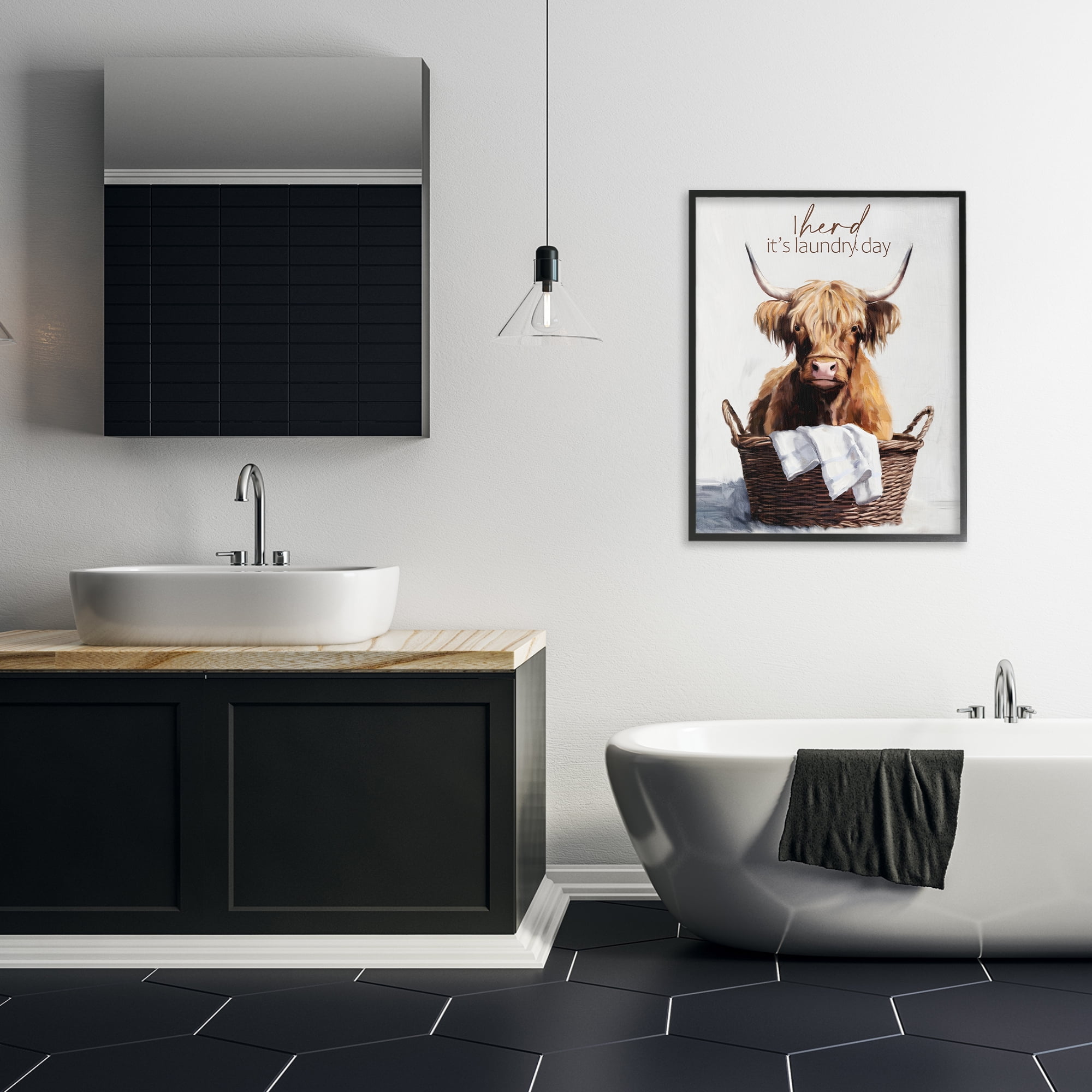 Herd It's Laundry Day Black Framed Giclee Art, design by Kim Allen