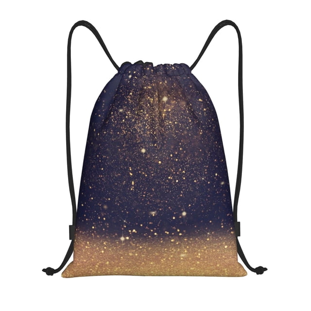 Xecao Gold Black Glitter Pattern Sports Drawstring Backpack - String Swim Gym Bag with Wet Proof Pocket for Women&Men-Medium