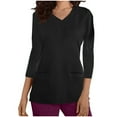 thumbnail image 2 of Htigea Scrubs for Women Solid Color V Neck 3/4 Sleeve Dressy Nursing Tops with Pocket Basic Workwear Uniform Shirts Black,M, 2 of 3
