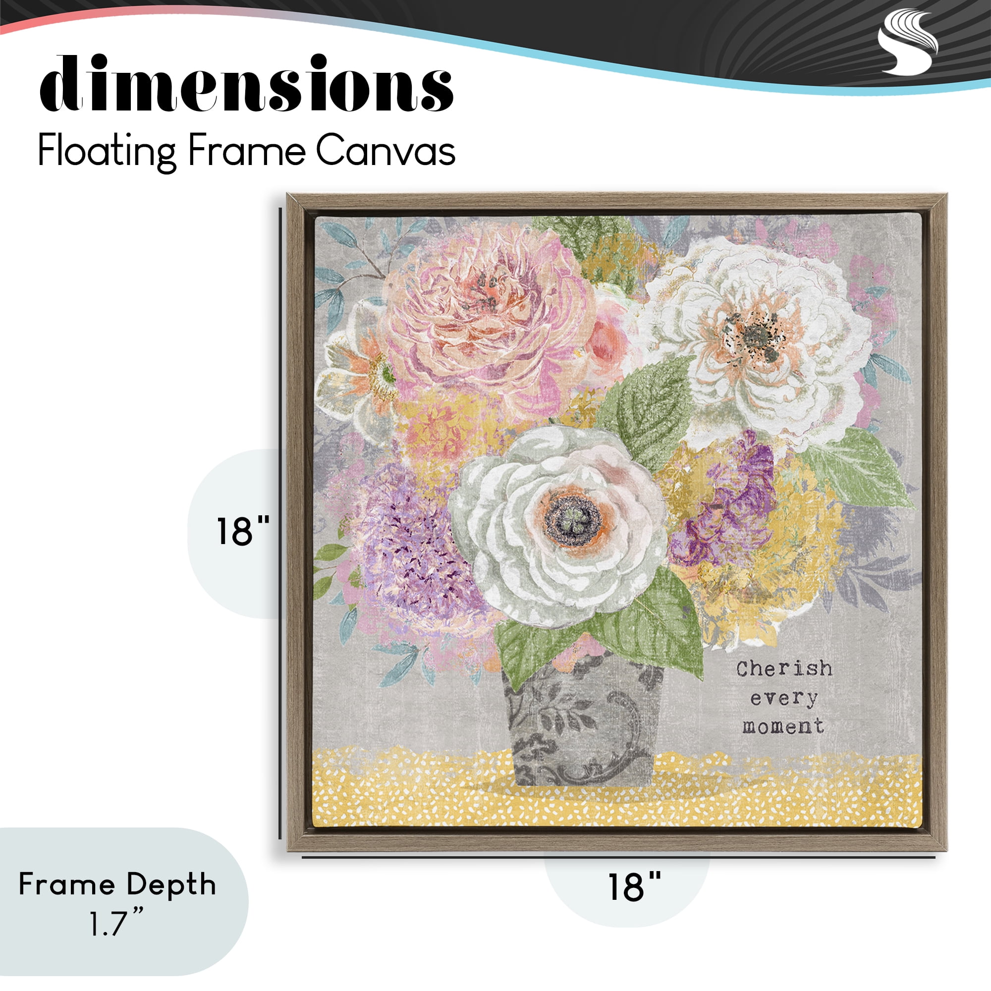 Stupell Industries Cherish Every Moment Inspiration Brown Framed Floater Canvas Wall Art, design by Suzanne Nicoll