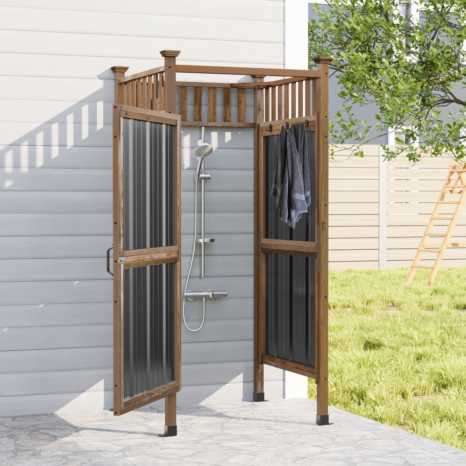 GDLF Outdoor Shower Enclosure with Lockable Door, Privacy Outdoor Shower Stall with Metal Panels , Changing Room for Pool Wash Station