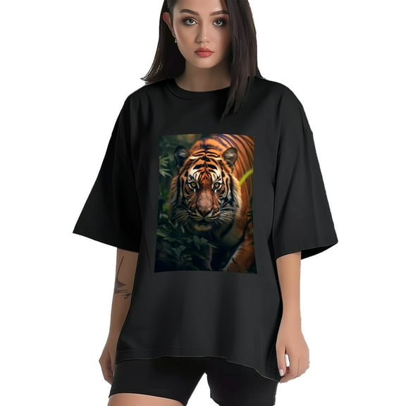 Plus Size Shirt for Women Black Tops for Women Short Sleeves Shirt for Women Tiger T Shirt Crewneck Shirt for Women XS
