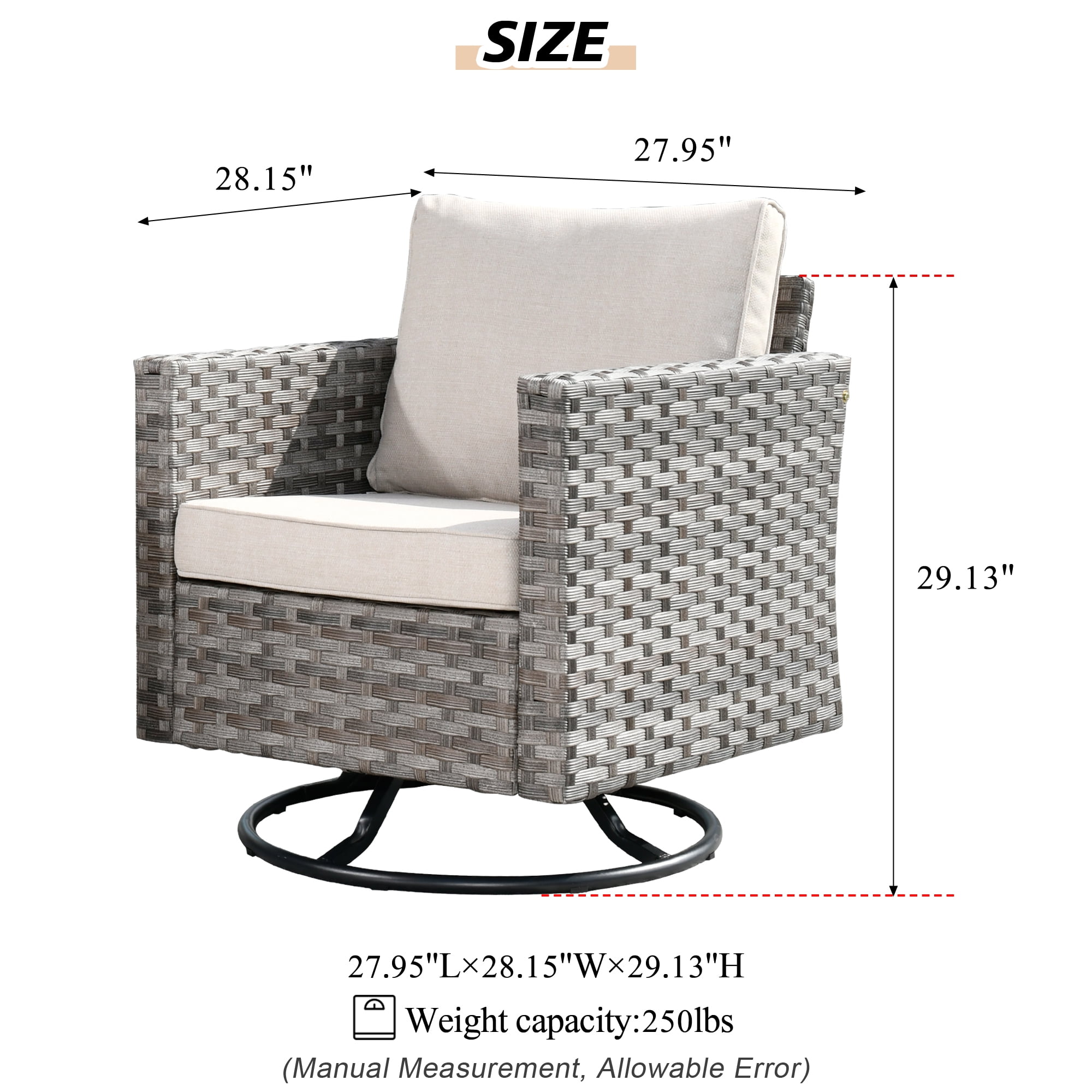 Ovios 1 Pieces Outdoor Patio Furniture Wicker Swivel Chair with Cushions for Backyard