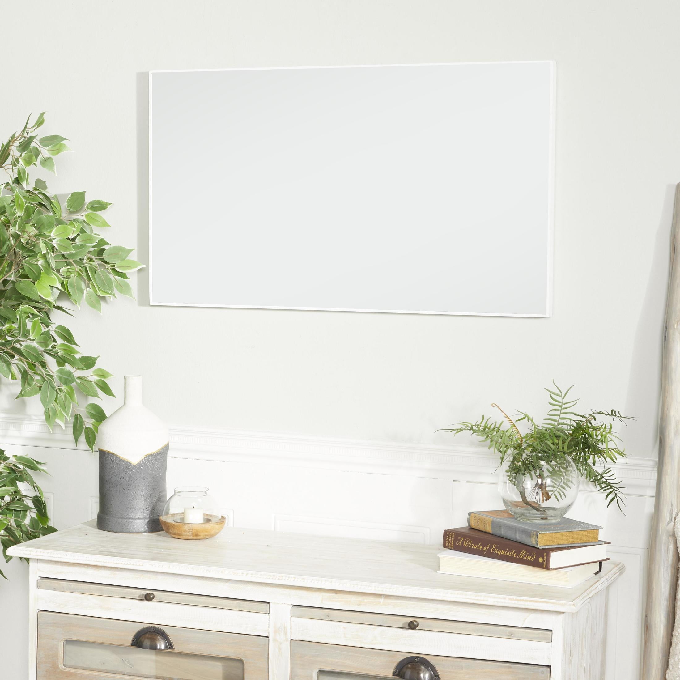 DecMode 18" x 32" White Wall Mirror with Thin Frame