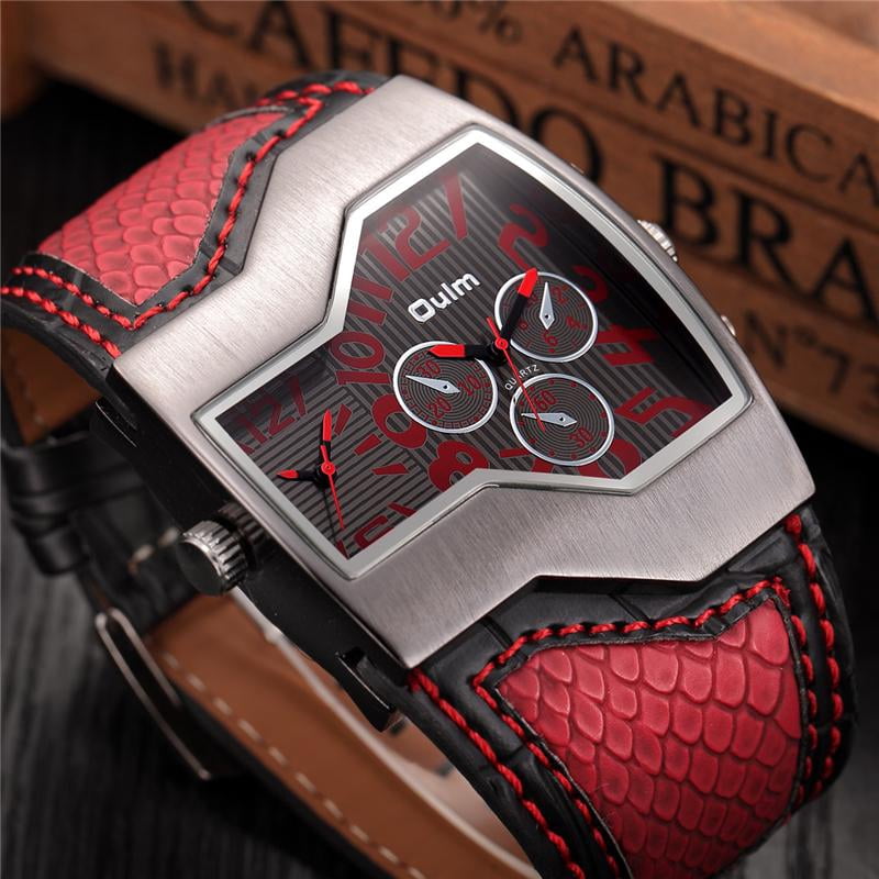 Luxury Leather Sports Watches for Men with Two Time Zone and Quartz Movement - Perfect for Outdoor Activities and Business Trips
