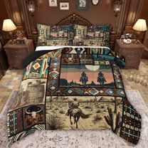 Castle Fairy Western Cowboy Queen Comforter Set,Boho Tribal Aztec Bedding Comforter Set