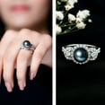 thumbnail image 3 of Rosec Jewels Tahitian Pearl Engagement Ring with Moissanite - 8 Carat - Black Pearl Ring - AAA Quality - with Jewelry Box, 18K White Gold, US 12.50, 3 of 9