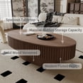 thumbnail image 3 of Noble House Leigh 47" Oval Coffee Table with Hidden Storage, Solid Wood Veneer Fluted Accent Tea Table, Walnut, 3 of 14