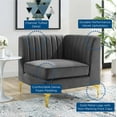 thumbnail image 5 of Tufted Sofa Corner Chair, Velvet, Grey Gray, Modern Contemporary Urban Design, Living Lounge Room Hotel Lobby Hospitality, 5 of 5