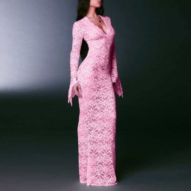 Vestido Atractivo Vestido ajustado para mujer Estilo elegante Traje diario con cuello en V profundo para mujer (Rosa S) Cgtredaw para Mujer Rosa T S