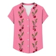 thumbnail image 5 of YUGYXL Button Down Shirts for Women Cap Sleeve Floral Printed Tops V Neck Henley Blouse Business Casual Outfits for Daily Pink Tops XXL, 5 of 5