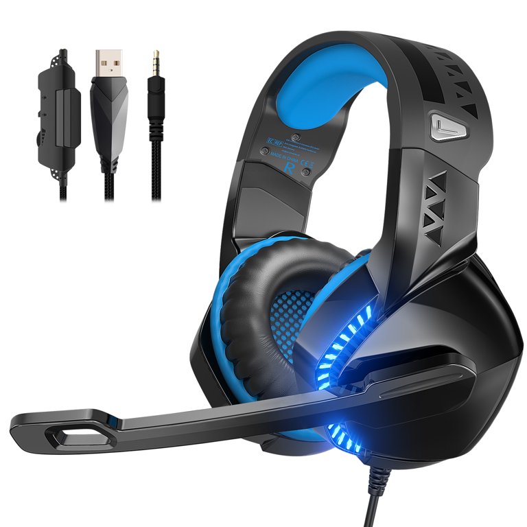 Beexcellent GM-3 Pro Wired Gaming Headset with Mic, Black/Blue