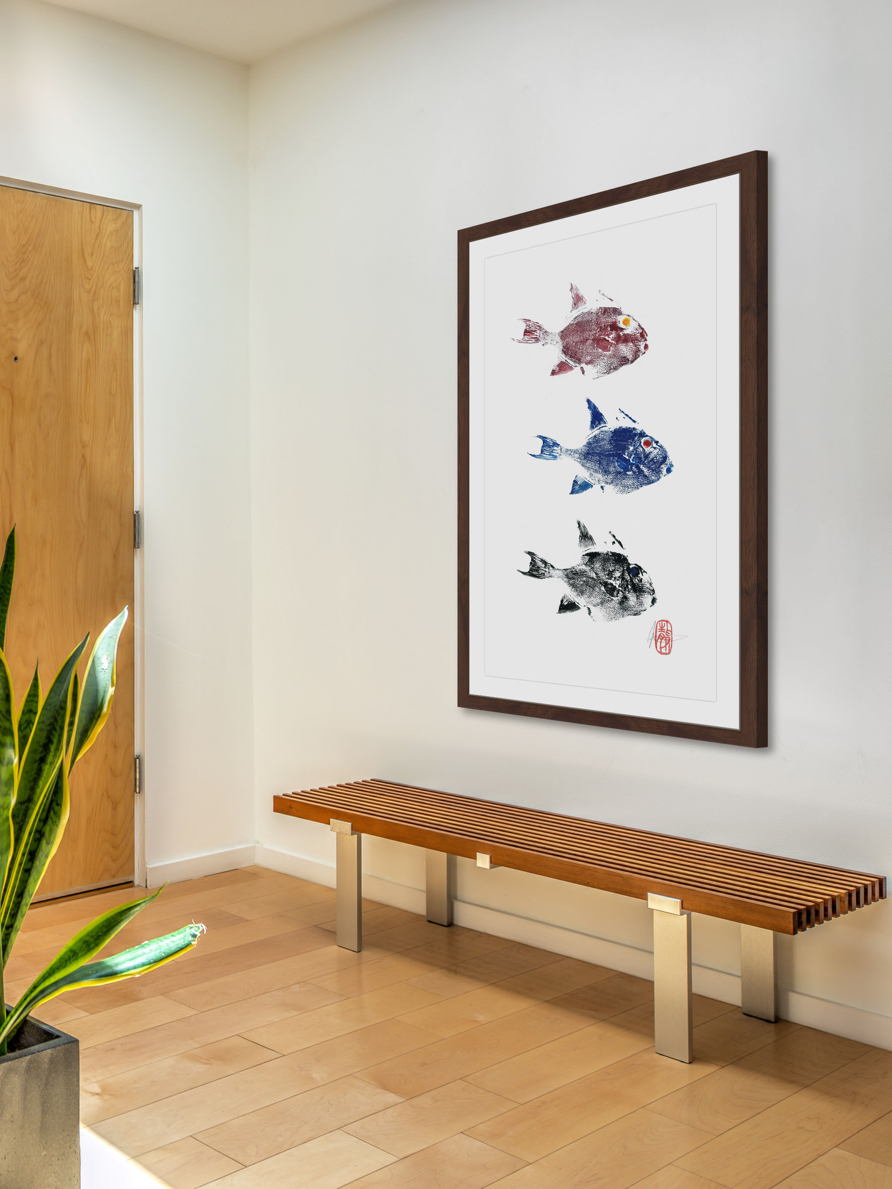 "3 Trigger Fish" Framed Painting Print