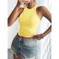 thumbnail image 4 of Light Yellow Womens Ribbed Knit Racerback Crop Tank Top, Tight Fitted Casual Activewear, 4 of 6
