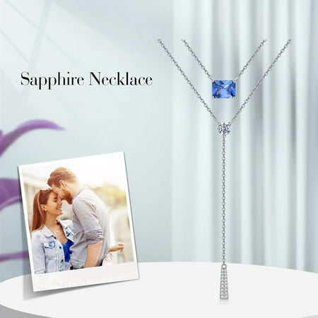 SISGEM Diamond Layered Pendant Necklace, 925 Sterling Silver Tanzanite Layered Choker Necklace Gift for Women Her Wife 18+2 inch