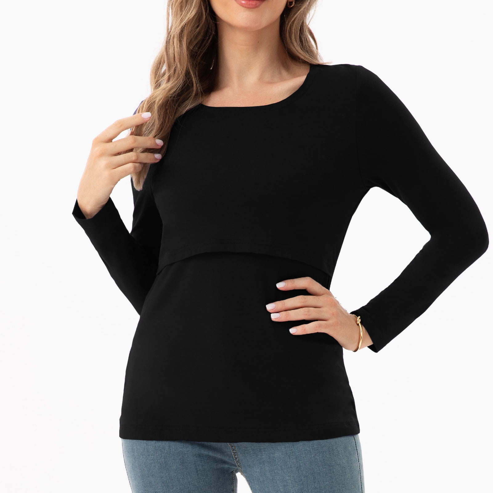 Beaisland Women's Maternity Nursing Tops Comfy Long Sleeve Breastfeeding T-Shirt 3-Pack